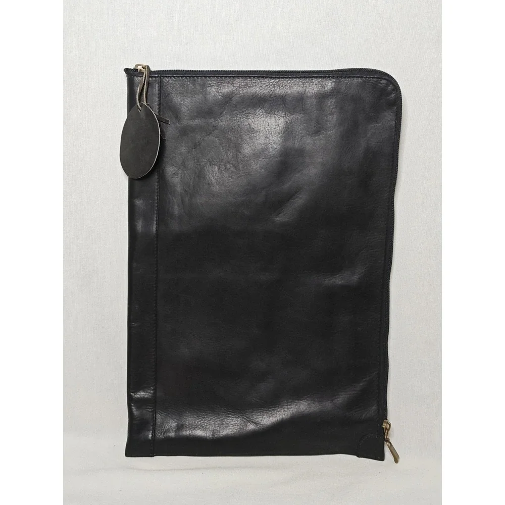 Leather London Co Black Leather Portfolio Document Pouch Travel Organizer Zip